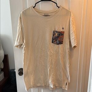 Billabong Men's Cream T-Shirt with Patterned Pocket